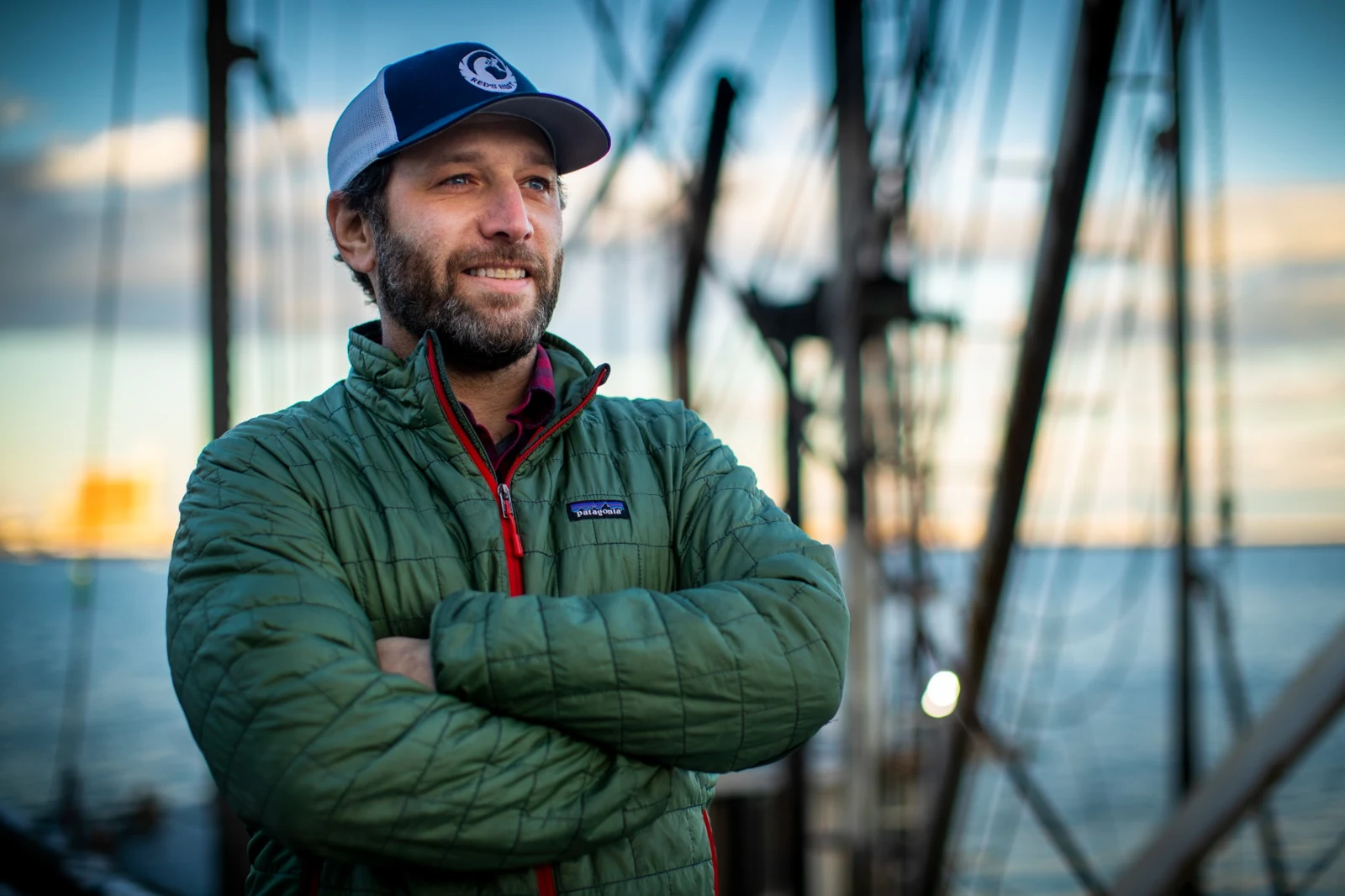 Jared Auerbach, founder of Red’s Best, beside fishing boat rigging